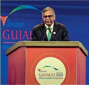  ?? ?? SOMETHING'S COOKING
N. Chandrasek­aran, Chairman of Tata Sons, said at the Vibrant Gujarat Global Summit, the group is on the verge of announcing a “huge semiconduc­tor fab” in Dholera, Gujarat