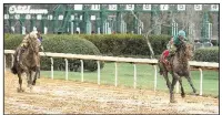  ?? The Sentinel-Rec0rd/RICHARD RASMUSSEN ?? Kent Desormeaux and My Boy Jack draw clear of Combatant while winning the $500,000 Southwest Stakes on Monday at Oaklawn Park in Hot Springs.