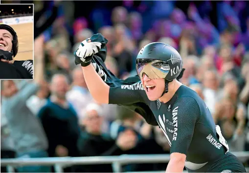  ?? GETTY IMAGES ?? Corbin Strong celebrates after winning his first elite world title and, inset, sharing the moment with his coach.