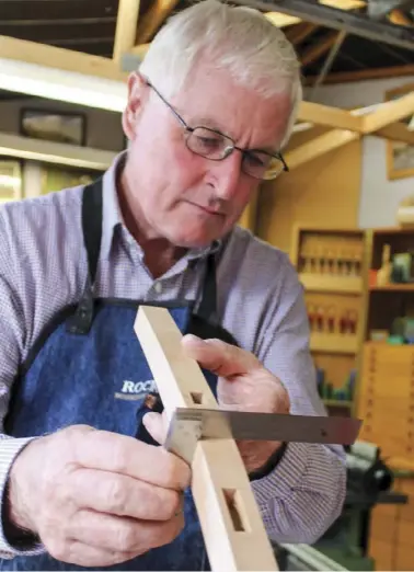  ??  ?? Right: Checking the squareness of a child’s chair rail using a Moore and Wright five-inch square (Model 402). See the October–November 2010 issue of The Shed for details on making this children’s furniture