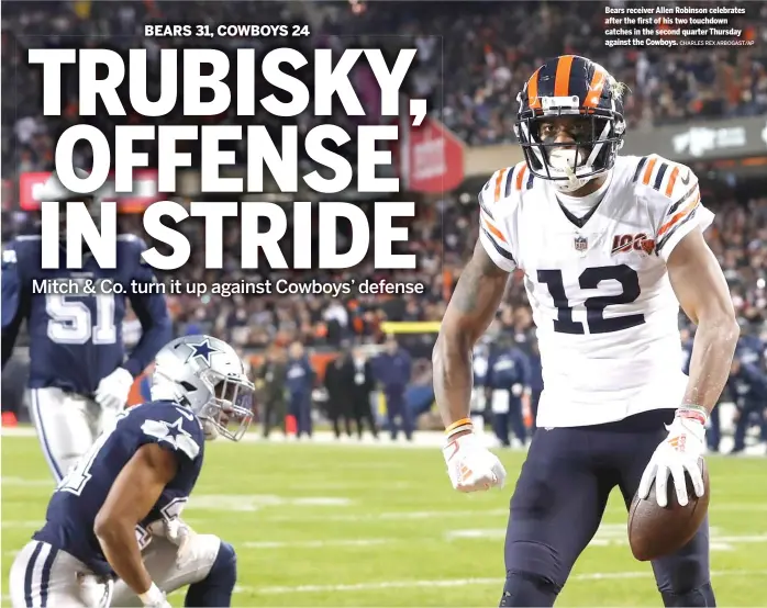  ?? CHARLES REX ARBOGAST/AP ?? Bears receiver Allen Robinson celebrates after the first of his two touchdown catches in the second quarter Thursday against the Cowboys.