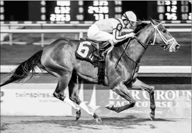  ?? LOU HODGES JR./HODGES PHOTOGRAPH­Y ?? Valadorna wins the Tiffany Lass on Tuesday with a career-high Beyer Speed Figure of 88.