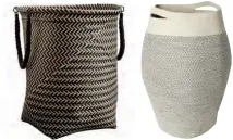  ??  ?? Panier en plastique et jute 15 po x 19 po, 44,95 $, cb2.com Panier en jute,14 po x 25 po, 39,99 $, H&amp;M Home