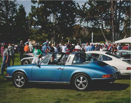  ??  ?? Left – clockwise from top: Porsches from the Porsche Museum on display for the Werks Reunion at Corral de Tierra; William Tripodi preps his 1962 Ruby Red 356B Roadster; 1957 Aqua marine Blue 356A Coupe pays tribute to Steve Mcqueen; Sauter Porsche 356...