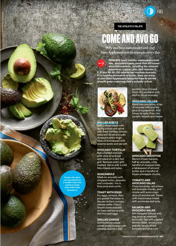  ??  ?? People who often eat avocados have a smaller waist size and lower body mass index than abstainers.