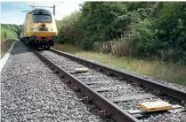  ?? NR ?? The track balises ahead of power car No. 43013 on the RIDC test track in Leicesters­hire on September 5.