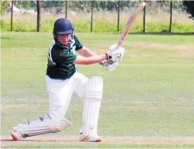  ?? ?? Lachlan Trask on his was to scoring 95 for Manawatu¯ U15 against Horowhenua-Ka¯ piti at Donnelly Park. He was denied a well-deserved century after being run out by Max Culleton.