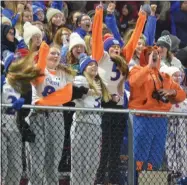  ??  ?? The Oneida student section reacts to a play on Friday, Nov. 1during a 41-33victory over Marcellus.