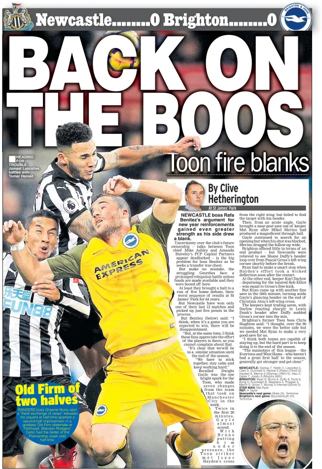  ??  ?? ■
HEADING FOR TROUBLE: Jamaal Lascelles battles with Tomer Hemed