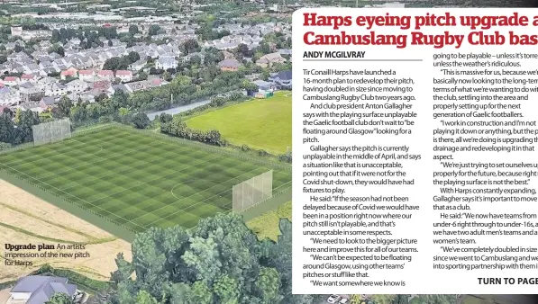  ??  ?? Upgrade plan An artists’ impression of the new pitch for Harps