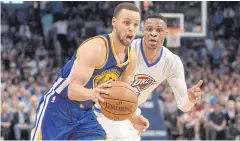  ?? USA TODAY SPORTS ?? The Warriors’ Stephen Curry, left, and the Thunder’s Russell Westbrook.