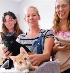  ?? RP-FOTO: BUSCH ?? Andrea Sattler, Nadine Ehms und Heike Neuser (v.l.) vom Tierschutz­verein „Notfelle“betreuen unter anderem Katzen, aber auch Hunde. Am Sonntag feiert der Verein das Kinderfest und informiert dabei auch über seine Arbeit