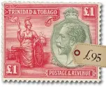  ?? ?? Another 1st4stamps­1840 lot: a Trinidad & Tobago GV 1922 £1 green & bright rose, described as very lightly hinged, original gum, with dealer’s mark on reverse. The asking price was £95 with free postage £95