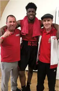  ??  ?? ALLIANCE CHAMPIONS: Lightweigh­t Charlie Harrison [left] with Fitzroy Lodge coach Mark Reigate and David Adeleye
[above] is a super-heavyweigh­t from Dale Youth to watch