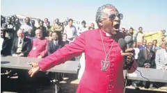  ?? AFP ?? South African Archbishop Desmond Tutu speaks during the funerals of four slain young anti-apartheid activists in this 1985 file photo.