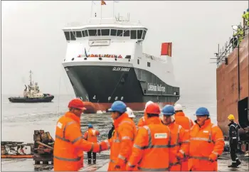  ?? Photograph: Mark Gibson. ?? The happy handshakes at the launch of the MV Glen Sannox a year ago seem a distant memory.