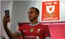  ??  ?? Thiago Alcântara at Anfield after competing his move. Photograph: Andrew Powell/Liverpool FC/Getty Images