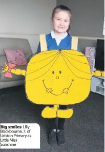  ??  ?? Big smiles Lilly Blackbourn­e, 7, of Udston Primary as Little Miss Sunshine