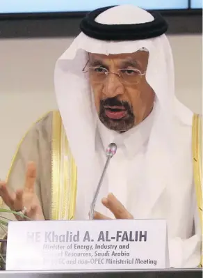  ?? RONALD ZAK/AP ?? Saudi Arabia Energy Minister Khalid Al-Falih considers the oil market volatility worrying. He said geopolitic­s is driving the price moves. Oil this month hit levels last seen more than three years ago.