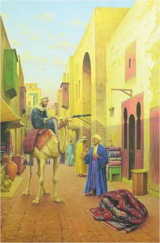  ?? Courtesy of Authentiqu­e Art Gallery and Monda Gallery ?? Edilson Barbosa’s Oriental Market Scene. Some experts argue that the field of Middle Eastern studies should return to its Orientalis­t roots.