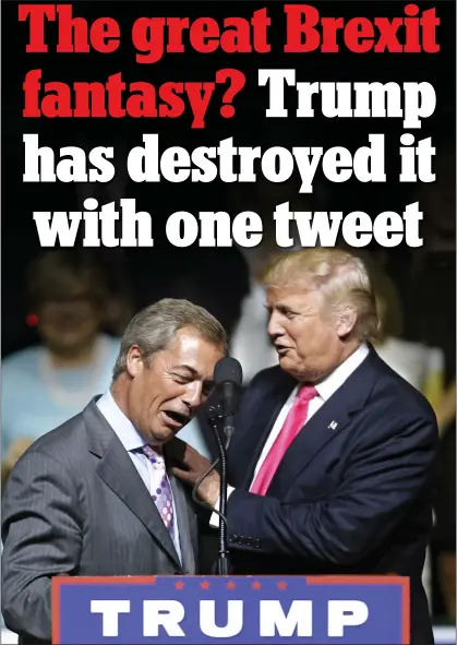  ??  ?? CLOSE FRIENDS: Nigel Farage on stage with Donald Trump during a campaign rally before the US presidenti­al election