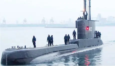  ?? — AFP file photo ?? Indonesian Cakra class submarine KRI Nanggala 402 docking at the naval base in Surabaya.