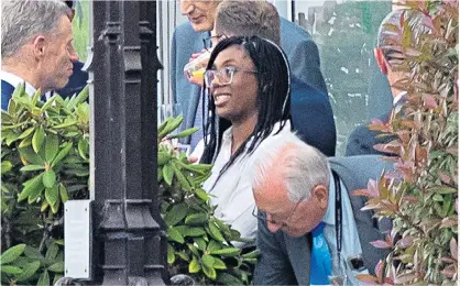  ?? ?? Making people listen: Kemi Badenoch at a 1922 Committee summer reception last week on the Terrace Pavilion at the House of Commons