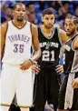  ?? Edward A. Ornelas/staff ?? Kevin Durant, left, and Tim Duncan were mainstays in the Spurs’ battles vs. the Thunder.