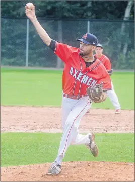  ?? MITCH MACDONALD/TCMEDIA ?? Acadia Axeman Andrew Chase makes a throw during a Sept. 25 game against the Holland College Hurricanes at P.E.I.’s Memorial Field. The game was called 9-6 for Holland College after six innings due to poor field conditions. The second game of the...