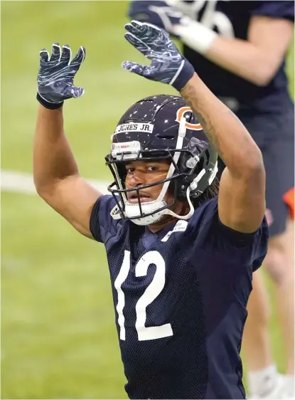  ?? NAM Y. HUH/AP ?? Speedster Velus Jones, whom the Bears drafted in the third round, goes to work at the rookie minicamp Friday at Halas Hall.