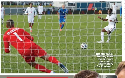  ??  ?? NO MISTAKE: Sterling finds the net from the spot to seal victory for England