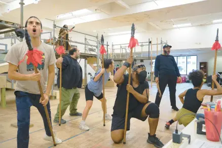  ?? ALAN ARIAS PHOTOS/AP ?? Cast members of “Kiss My Aztec!,” co-written by John Leguizamo and director Tony Taccone, rehearse in Hartford on May 12.