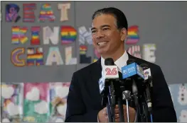  ?? JEFF CHIU — THE ASSOCIATED PRESS FILE ?? California State Assemblyma­n Rob Bonta speaks at Ruby Bridges Elementary School in Alameda. On Wednesday Bonta was named California’s next attorney general by Gov. Gavin Newsom.