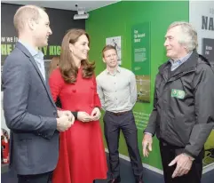  ?? — Reuters ?? Britain’s Prince William and Catherine, Duchess of Cambridge, visit the Irish Football Associatio­n and meet former Northern Ireland goalkeeper Pat Jennings, at Windsor Park in Belfast, Northern Ireland.