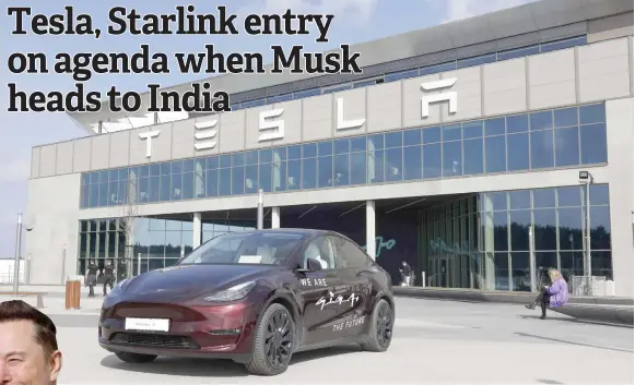  ?? Photos — AFP ?? File photo shows a Tesla Model Y car stands in front of the company’s plant as Tesla CEO Elon Musk visits the company’s electric car plant in Gruenheide near Berlin, eastern Germany, as employees resumed work after production had to be halted due to a suspected arson attack that caused a power outage.