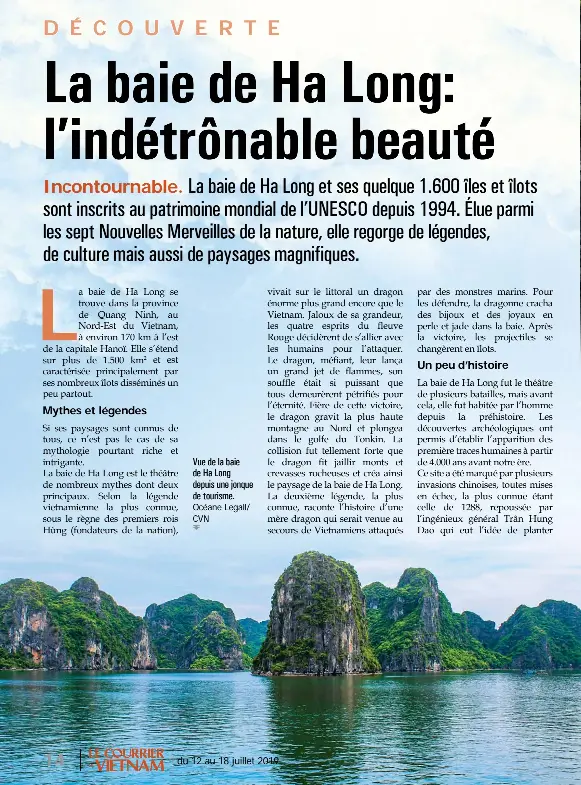La baie de Ha Long: l’indétrônab­le beauté - PressReader