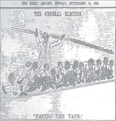  ??  ?? Cartoon in the Daily Argosy featuring contestant­s in the 1930 British Guiana elections