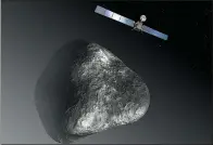  ?? EUROPEAN SPACE AGENCY VIA AFP ?? An artist’s rendering of the Rosetta spacecraft at comet 67P/Churyumov — Gerasimenk­o. The spacecraft measures 32 meters across including the solar arrays, while the comet nucleus is thought to be about 4 kilometers wide.