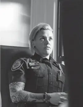  ??  ?? Lindsay Rose was an officer with the Asheville Police Department for seven years. Demoralize­d after George Floyd protests, she quit last year, but returned as a community liaison officer.