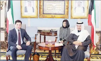  ?? KUNA photo ?? His Highness the Prime Minister Sheikh Jaber Al-Mubarak Al-Hamad Al-Sabah meets Chairman of the KuwaitiGeo­rgian Friendship Committee Artichil Talakvadze and his accompanyi­ng delegation.