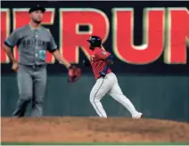  ?? HARRISON BARDEN/ USA TODAY SPORTS ?? The Twins’ Miguel Sano rounds second after hitting his second home run of the night against the D-Backs, who lost 10-3 Friday night. Recap, 5C