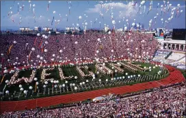  ?? KEN HIVELY / LOS ANGELES TIMES ?? A scene from opening ceremonies at the Coliseum on June 28, 1984, when Los Angeles last hosted the Olympics. The Games will return in 2028.