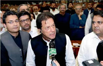  ?? Reuters ?? Imran Khan speaks after he was elected as prime minister at the National Assembly in Islamabad on Friday. —