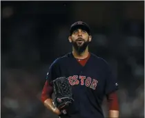  ?? ADAM HUNGER - THE ASSOCIATED PRESS ?? Boston Red Sox pitcher David Price reacts during the third inning of a baseball game against the New York Yankees on Sunday, Aug. 4, 2019, in New York.