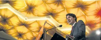 ?? DARRYL DYCK/ THE CANADIAN PRESS ?? Prime Minister Justin Trudeau addresses supporters during a Liberal Party fundraisin­g event in Vancouver, B.C.