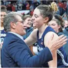 ?? RICH BARNES/USA TODAY SPORTS ?? UConn coach Geno Auriemma and Katie Lou Samuelson are back in the Final Four.
