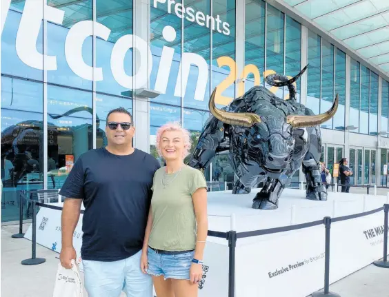  ?? ?? Mat Tomlinson and Jenny Rudd at the Miami Beach Convention Centre for Bitcoin 2022.