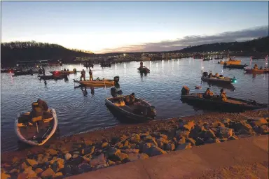  ?? NWA Democrat-Gazette/Flip Putthoff ?? Anglers gather at Prairie Creek park on Beaver Lake on Jan. 1 2020 for the annual Polar Bear bass tournament. The 2023 tournament is set for Sunday.