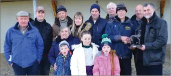  ??  ?? Donie Kelly, John Hayes, Brendan Feely, Mike Slattery, Philip Enright, Laura O’Rourke, Mary Cordan, John Mccarthy, Sean Hayes, Kate Feely, Jade Lynch and Darragh King pictured after Brendan Feely received the cup from Sean Hayes after his dog, Ballyina...