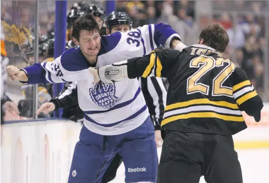  ?? STAN BEHAL/FILES ?? While the Toronto Maple Leafs saw him as an enforcer, Jay Rosehill is being given an opportunit­y to display more of his skills in Britain with the Braehead Clan.